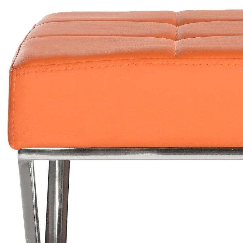 Banc ottoman capitonné en similicuir noir / gris / orange avec pieds chromés, style glamour, 1 place