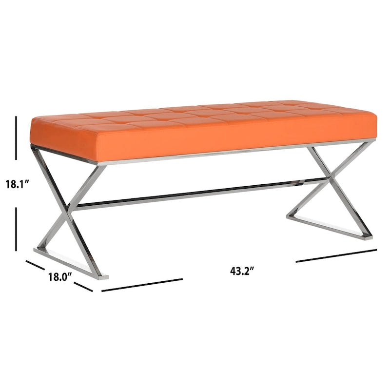 Banc ottoman capitonné en similicuir noir / gris / orange avec pieds chromés, style glamour, 1 place