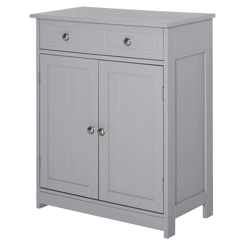 Meuble de rangement de salle de bain gris sur pied, 2 portes 2 tiroirs, 1 personne
