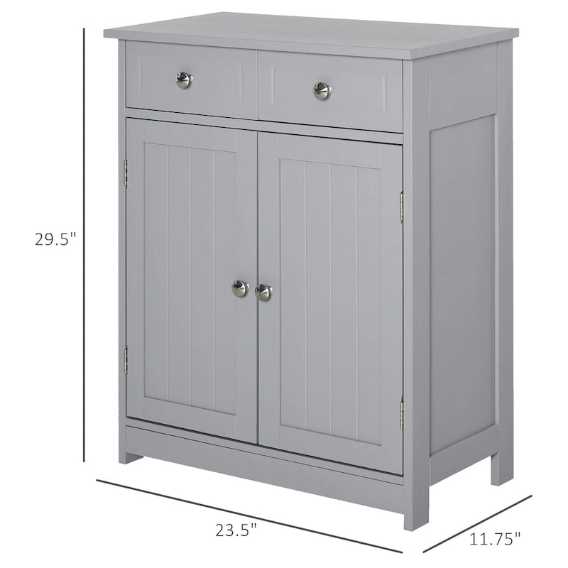 Meuble de rangement de salle de bain gris sur pied, 2 portes 2 tiroirs, 1 personne