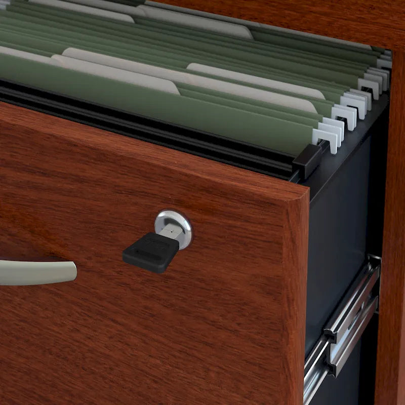Bureau de 72 pouces acajou / cerisier / gris graphite avec huche 4 portes et classeur mobile, 1 personne