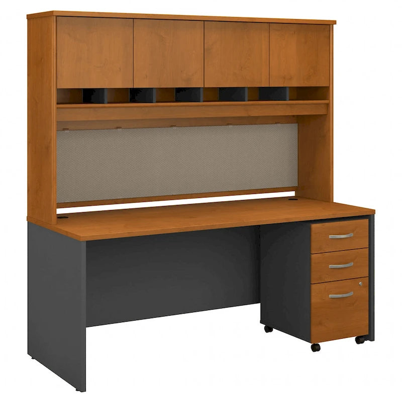 Bureau de 72 pouces acajou / cerisier / gris graphite avec huche 4 portes et classeur mobile, 1 personne