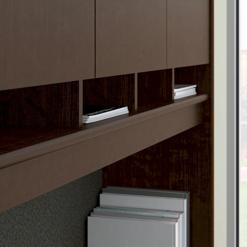 Bureau de 72 pouces acajou / cerisier / gris graphite avec huche 4 portes et classeur mobile, 1 personne
