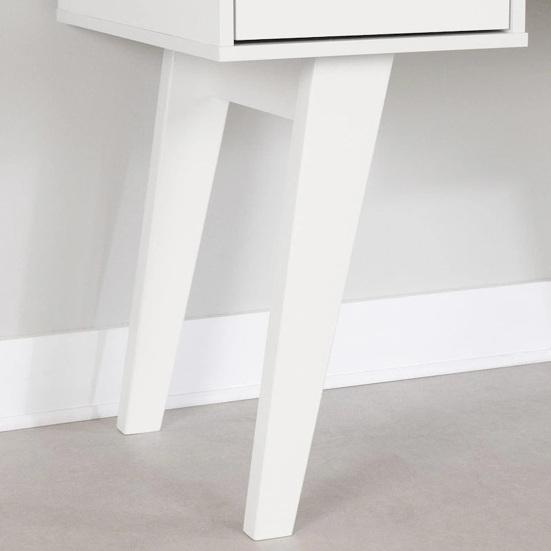 Bureau d'ordinateur de style scandinave en noyer naturel / blanc / orme clair avec barre d'alimentation intégrée et 3 tiroirs, 1 personne
