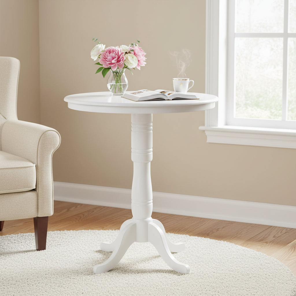 Unfinished Round Parawood Butcher Block Bar-Height Pedestal Table, 36 Inch, 2-Person