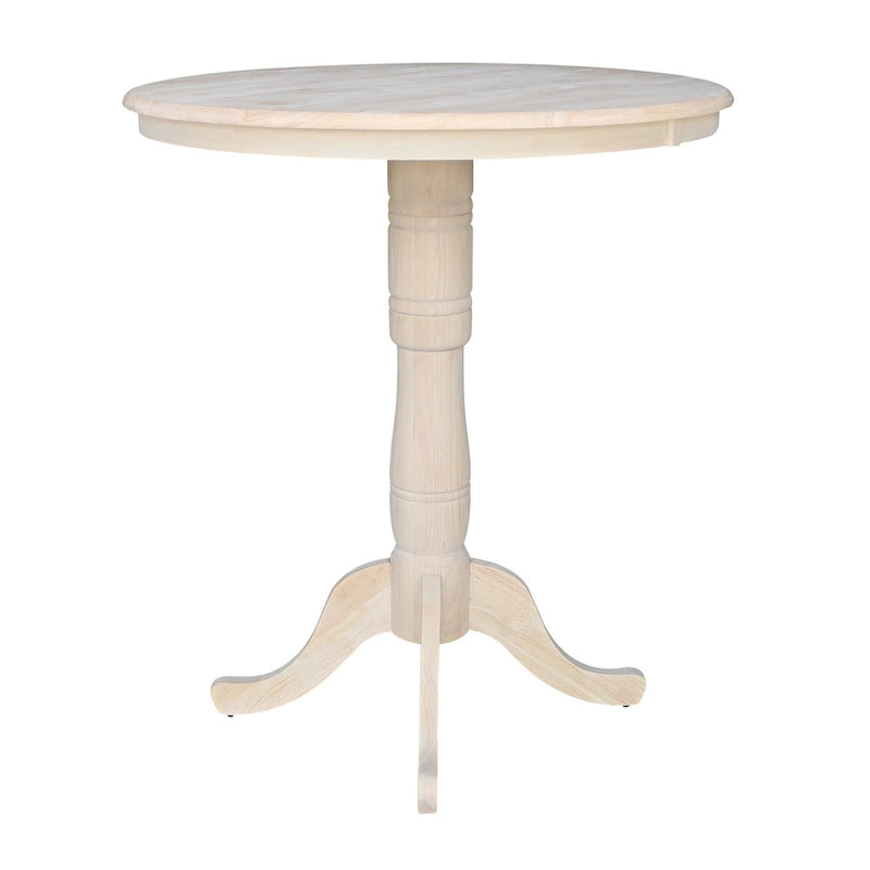 Table piédestal inachevée en blocs de boucher en parawood, hauteur bar, 36 pouces, 2 personnes
