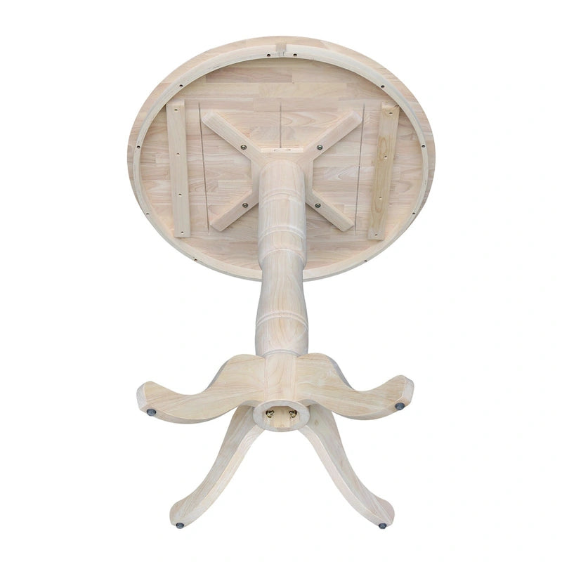 Unfinished Round Parawood Butcher Block Bar-Height Pedestal Table, 36 Inch, 2-Person