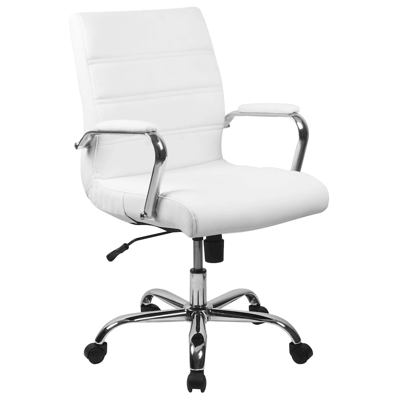 Fauteuil de bureau pivotant de direction à dossier mi-haut en similicuir noir/blanc/marron/gris, avec hauteur et inclinaison réglables, 1 personne