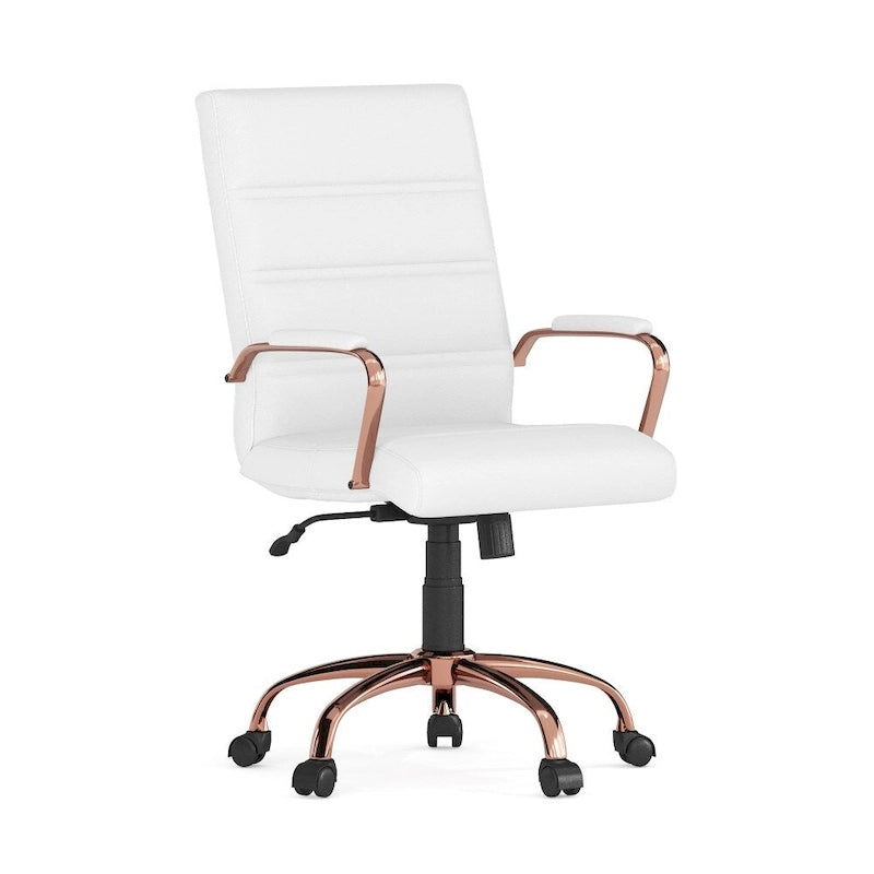 Fauteuil de bureau pivotant de direction à dossier mi-haut en similicuir noir/blanc/marron/gris, avec hauteur et inclinaison réglables, 1 personne