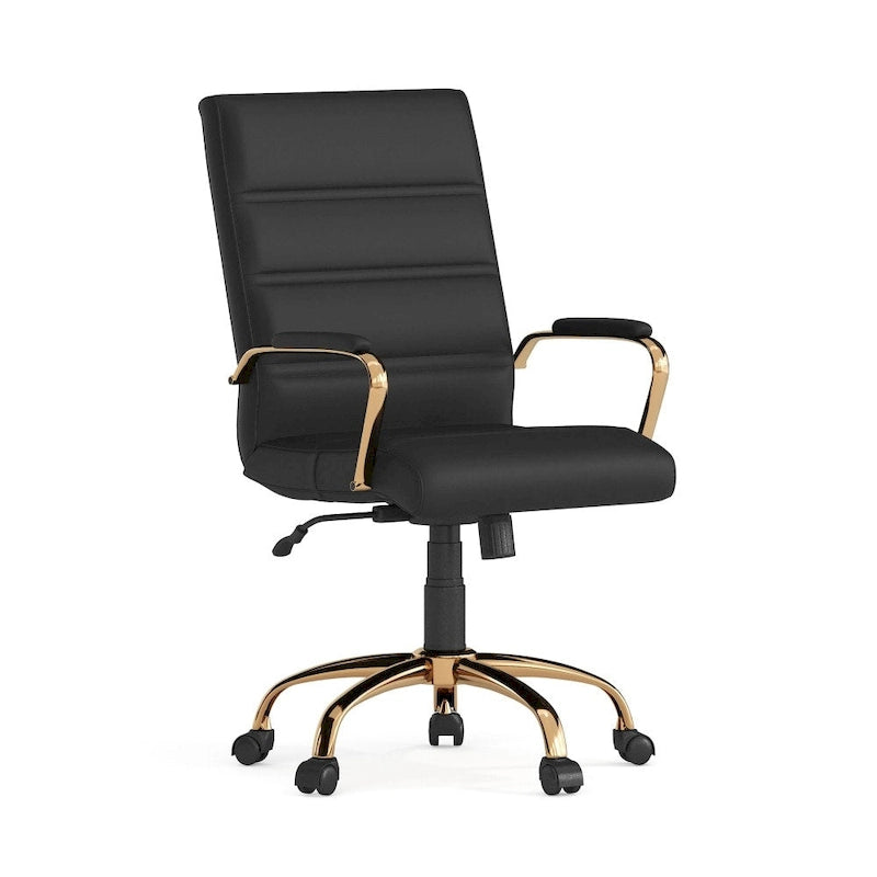 Fauteuil de bureau pivotant de direction à dossier mi-haut en similicuir noir/blanc/marron/gris, avec hauteur et inclinaison réglables, 1 personne
