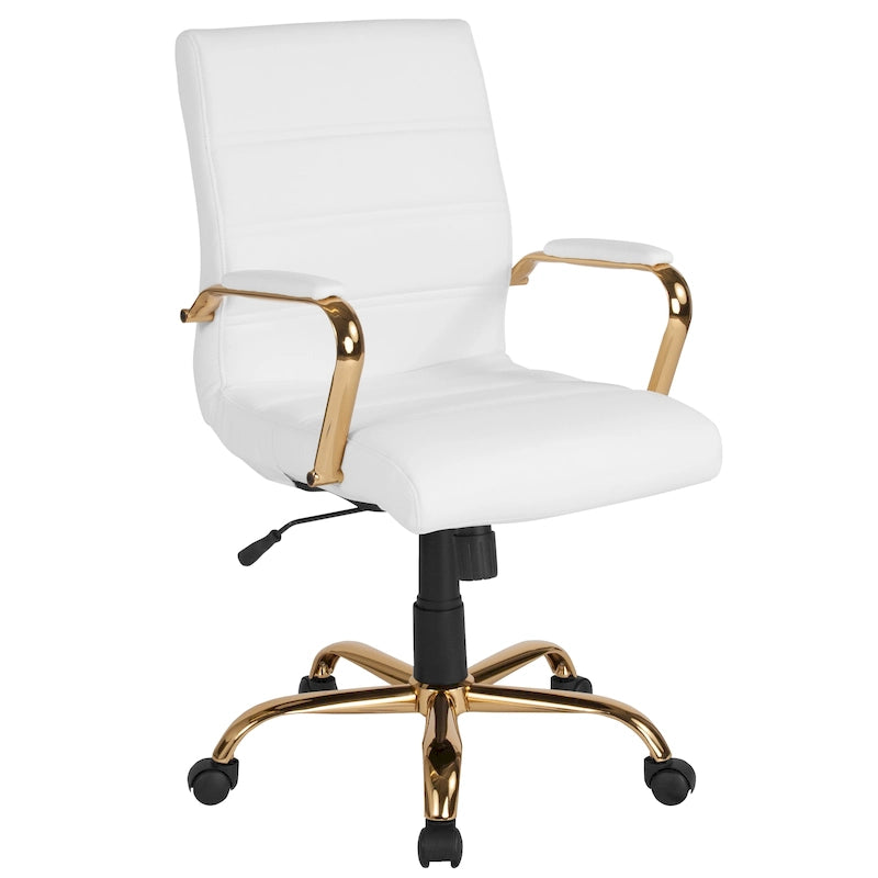 Fauteuil de bureau pivotant de direction à dossier mi-haut en similicuir noir/blanc/marron/gris, avec hauteur et inclinaison réglables, 1 personne