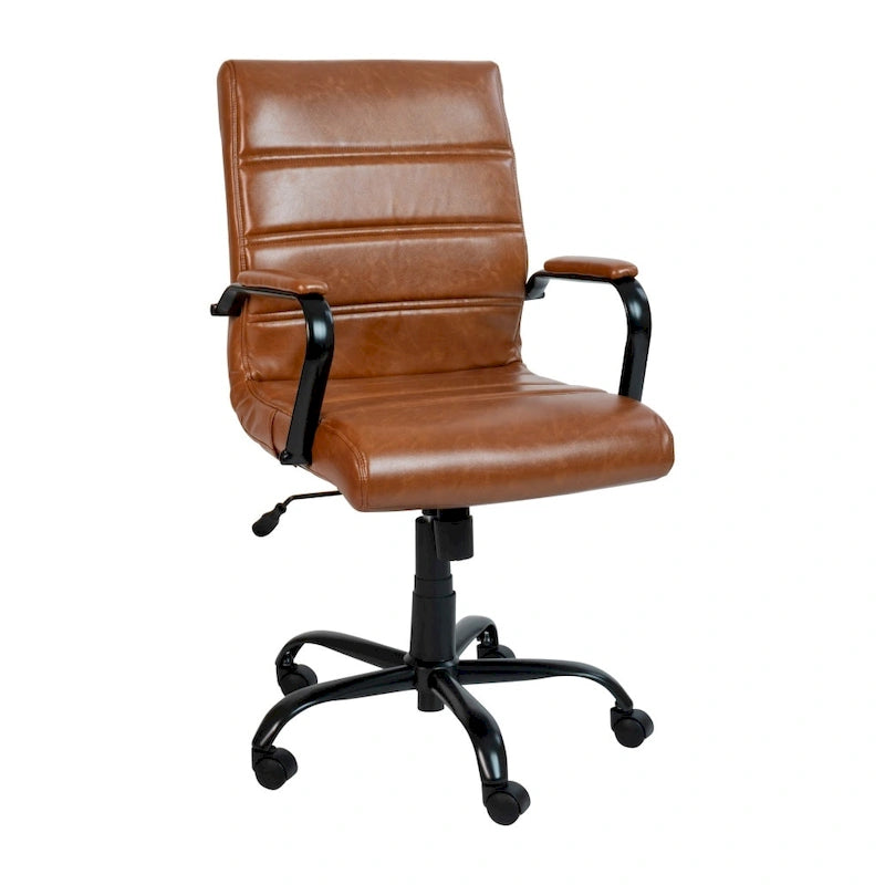 Fauteuil de bureau pivotant de direction à dossier mi-haut en similicuir noir/blanc/marron/gris, avec hauteur et inclinaison réglables, 1 personne