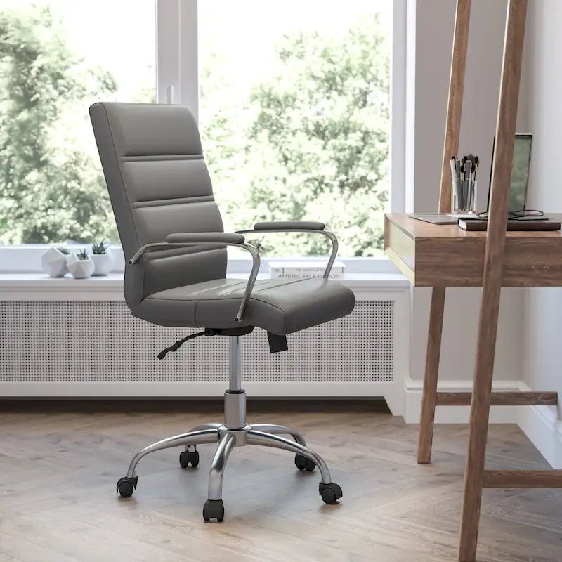 Fauteuil de bureau pivotant de direction à dossier mi-haut en similicuir noir/blanc/marron/gris, avec hauteur et inclinaison réglables, 1 personne