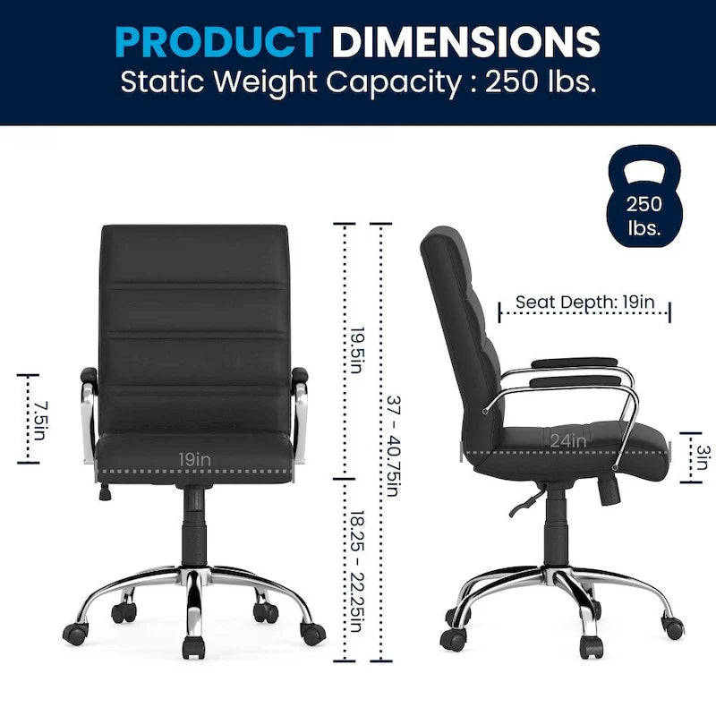 Fauteuil de bureau pivotant de direction à dossier mi-haut en similicuir noir/blanc/marron/gris, avec hauteur et inclinaison réglables, 1 personne