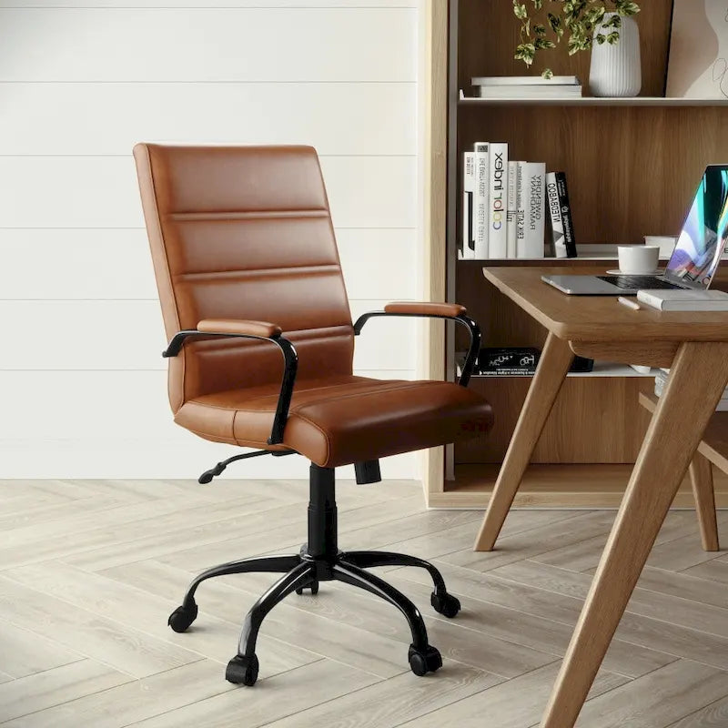 Fauteuil de bureau pivotant de direction à dossier mi-haut en similicuir noir/blanc/marron/gris, avec hauteur et inclinaison réglables, 1 personne
