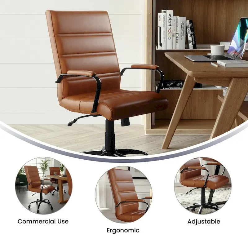 Fauteuil de bureau pivotant de direction à dossier mi-haut en similicuir noir/blanc/marron/gris, avec hauteur et inclinaison réglables, 1 personne