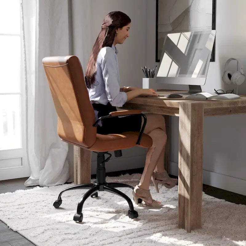 Fauteuil de bureau pivotant de direction à dossier mi-haut en similicuir noir/blanc/marron/gris, avec hauteur et inclinaison réglables, 1 personne