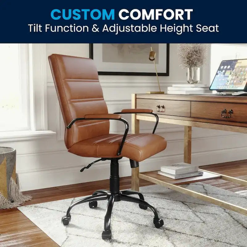Fauteuil de bureau pivotant de direction à dossier mi-haut en similicuir noir/blanc/marron/gris, avec hauteur et inclinaison réglables, 1 personne