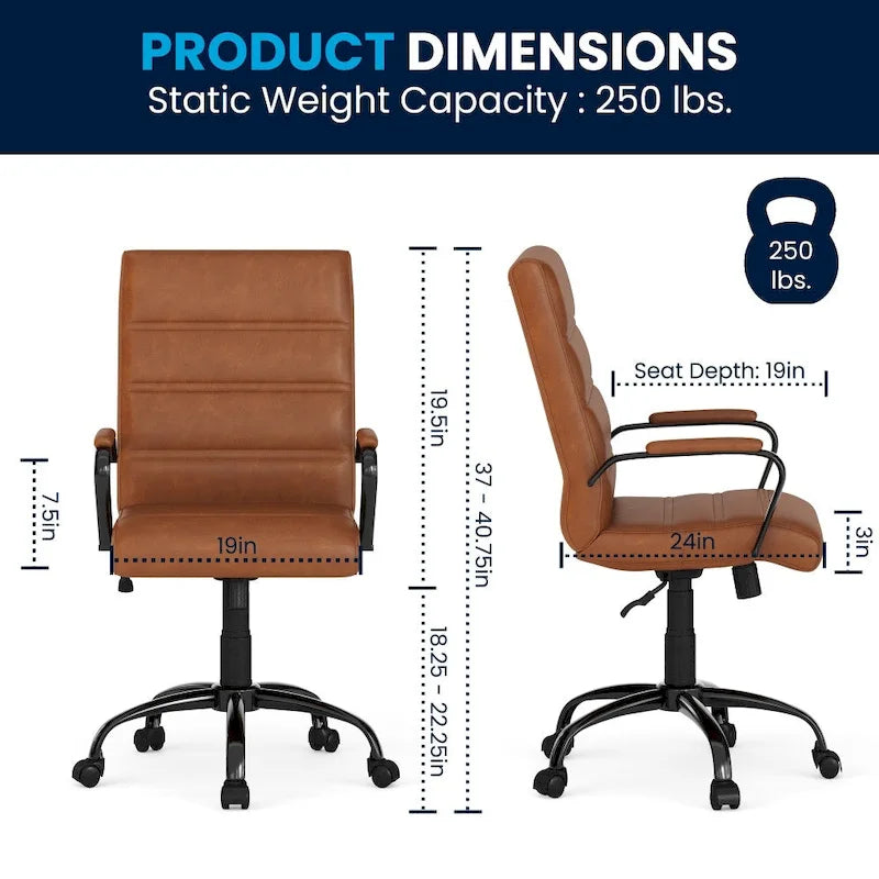 Fauteuil de bureau pivotant de direction à dossier mi-haut en similicuir noir/blanc/marron/gris, avec hauteur et inclinaison réglables, 1 personne