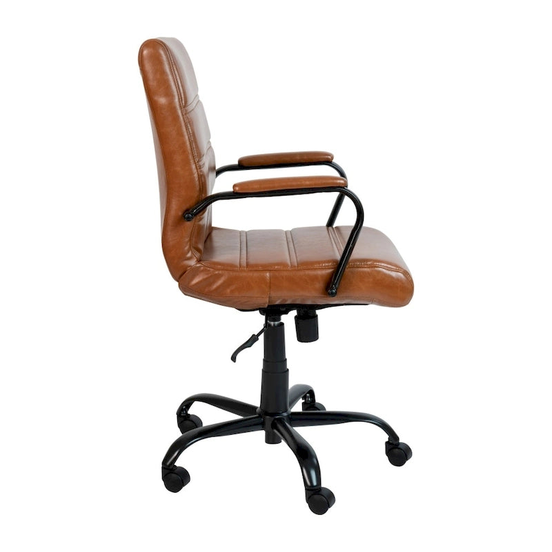 Fauteuil de bureau pivotant de direction à dossier mi-haut en similicuir noir/blanc/marron/gris, avec hauteur et inclinaison réglables, 1 personne