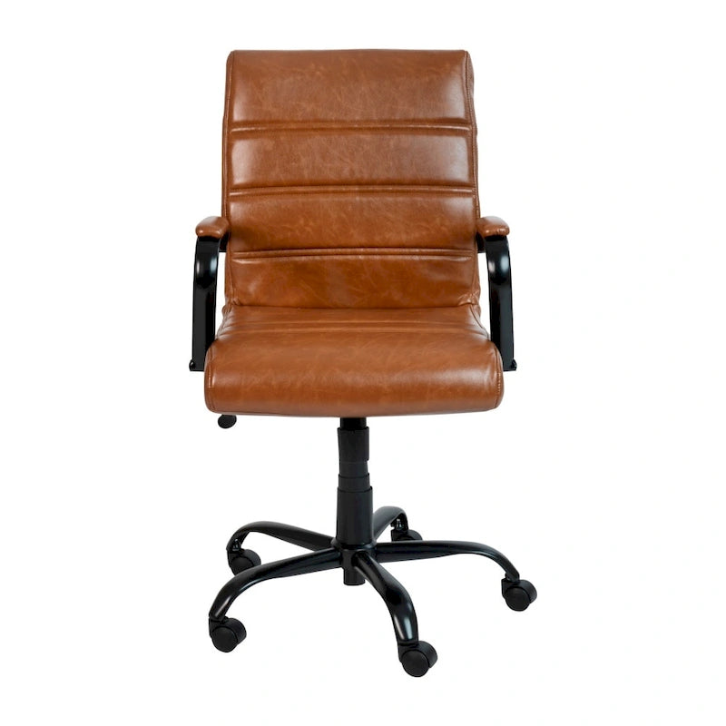 Fauteuil de bureau pivotant de direction à dossier mi-haut en similicuir noir/blanc/marron/gris, avec hauteur et inclinaison réglables, 1 personne