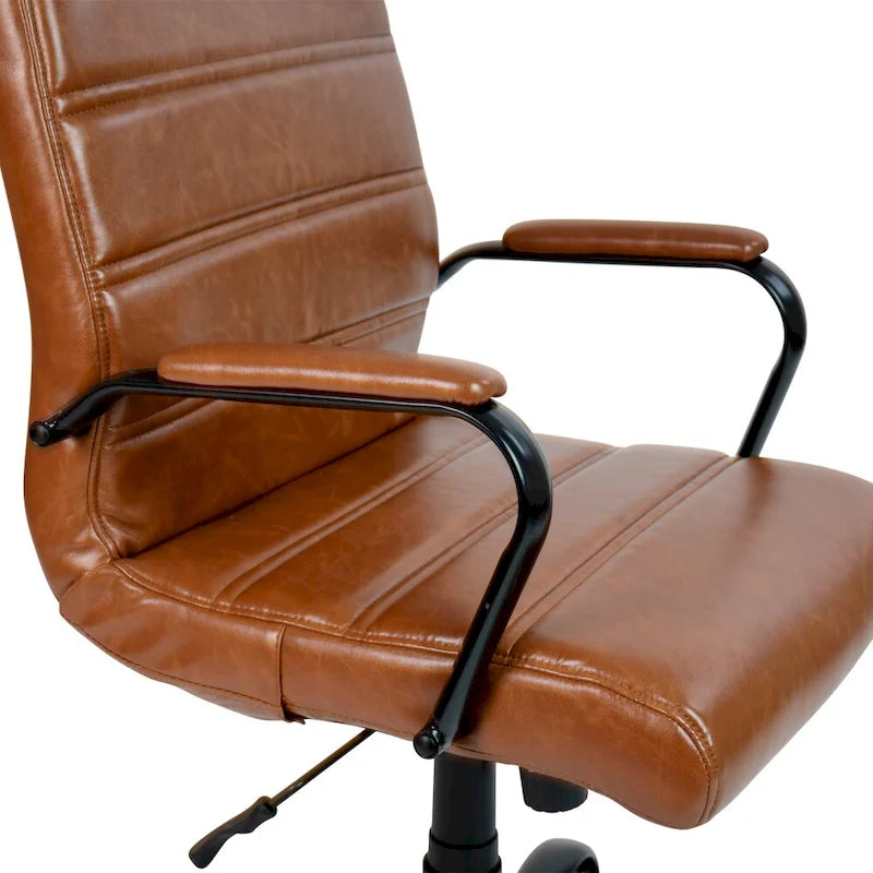 Fauteuil de bureau pivotant de direction à dossier mi-haut en similicuir noir/blanc/marron/gris, avec hauteur et inclinaison réglables, 1 personne