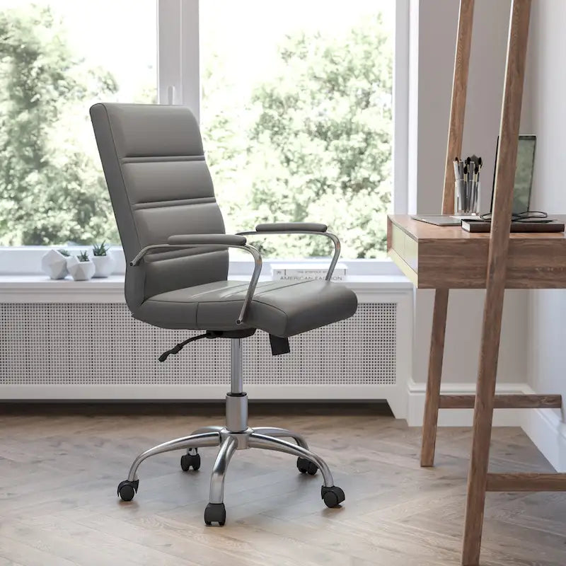 Fauteuil de bureau pivotant de direction à dossier mi-haut en similicuir noir/blanc/marron/gris, avec hauteur et inclinaison réglables, 1 personne