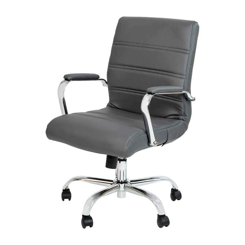 Fauteuil de bureau pivotant de direction à dossier mi-haut en similicuir noir/blanc/marron/gris, avec hauteur et inclinaison réglables, 1 personne