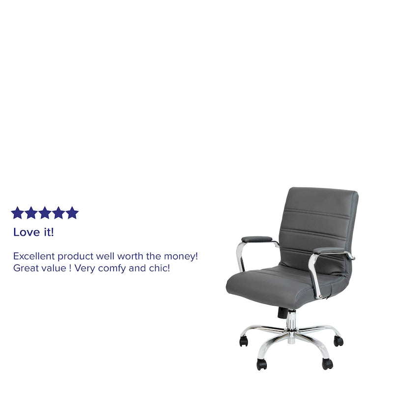 Fauteuil de bureau pivotant de direction à dossier mi-haut en similicuir noir/blanc/marron/gris, avec hauteur et inclinaison réglables, 1 personne