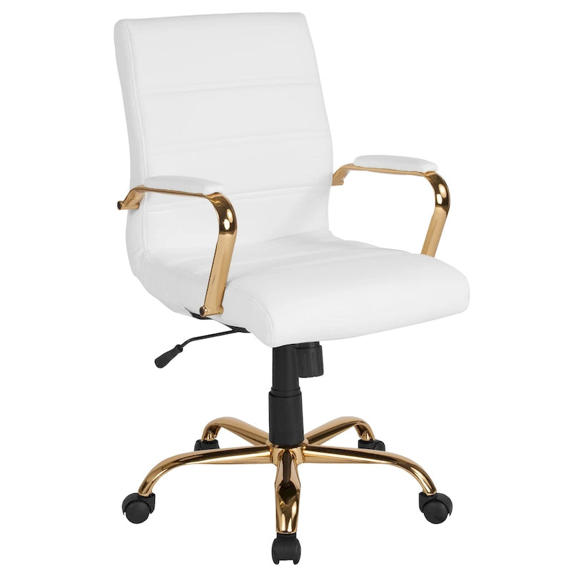 Fauteuil de bureau pivotant de direction à dossier mi-haut en similicuir noir/blanc/marron/gris, avec hauteur et inclinaison réglables, 1 personne