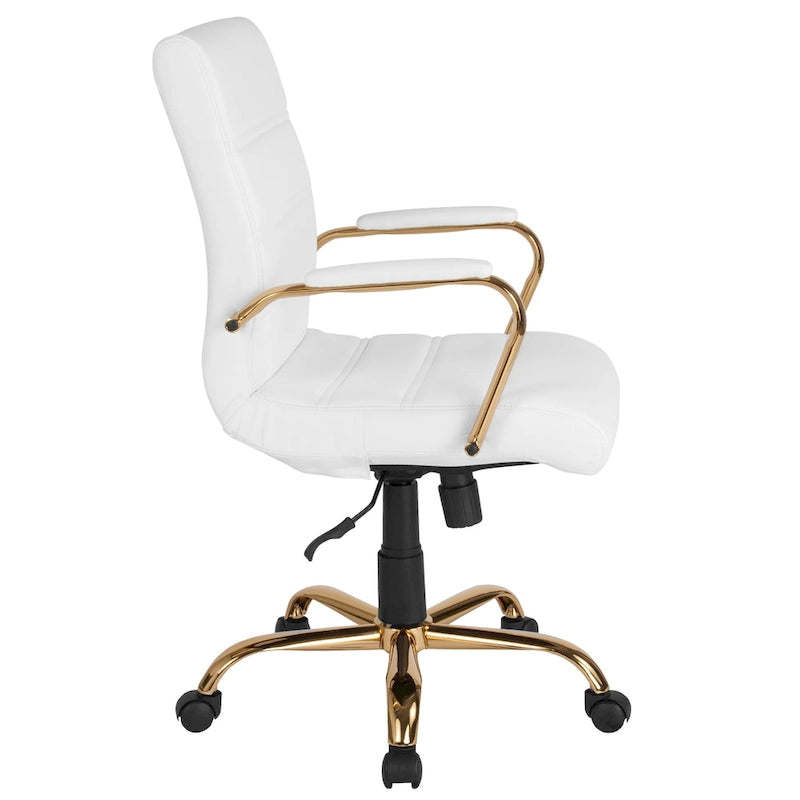 Fauteuil de bureau pivotant de direction à dossier mi-haut en similicuir noir/blanc/marron/gris, avec hauteur et inclinaison réglables, 1 personne