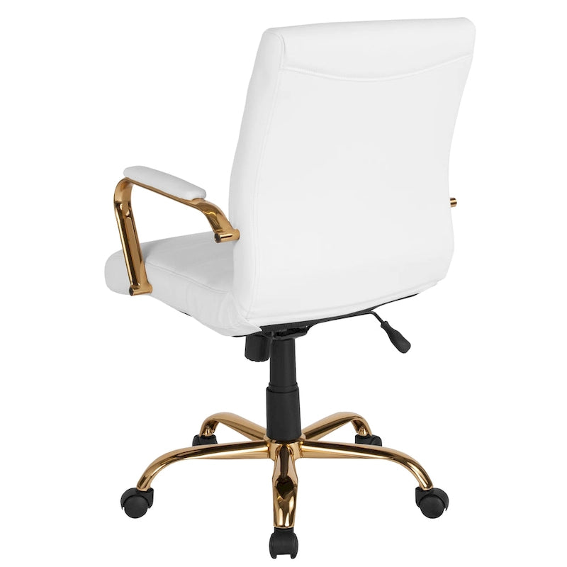 Fauteuil de bureau pivotant de direction à dossier mi-haut en similicuir noir/blanc/marron/gris, avec hauteur et inclinaison réglables, 1 personne
