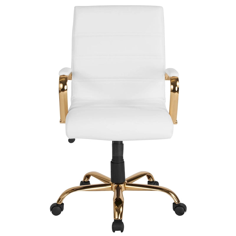 Fauteuil de bureau pivotant de direction à dossier mi-haut en similicuir noir/blanc/marron/gris, avec hauteur et inclinaison réglables, 1 personne