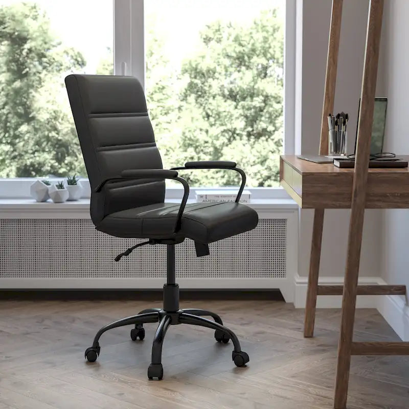 Fauteuil de bureau pivotant de direction à dossier mi-haut en similicuir noir/blanc/marron/gris, avec hauteur et inclinaison réglables, 1 personne
