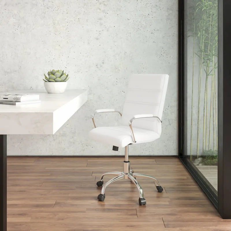 Fauteuil de bureau pivotant de direction à dossier mi-haut en similicuir noir/blanc/marron/gris, avec hauteur et inclinaison réglables, 1 personne