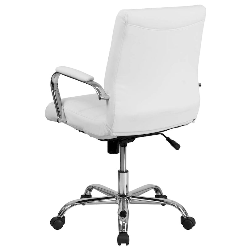 Fauteuil de bureau pivotant de direction à dossier mi-haut en similicuir noir/blanc/marron/gris, avec hauteur et inclinaison réglables, 1 personne