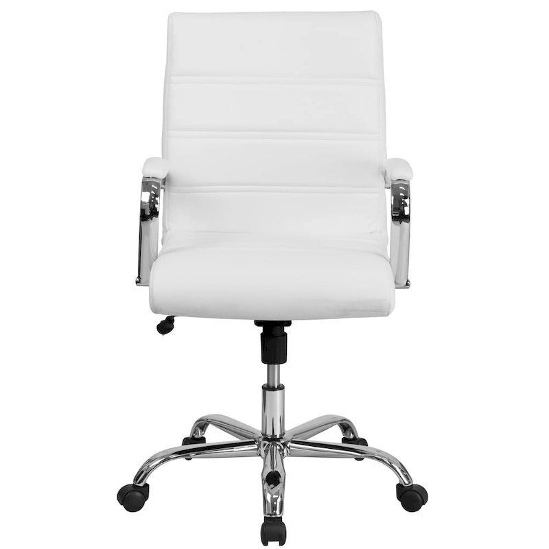 Fauteuil de bureau pivotant de direction à dossier mi-haut en similicuir noir/blanc/marron/gris, avec hauteur et inclinaison réglables, 1 personne
