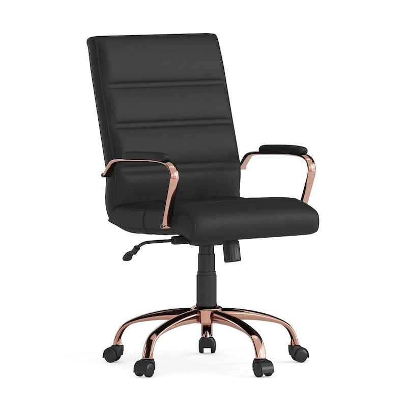 Fauteuil de bureau pivotant de direction à dossier mi-haut en similicuir noir/blanc/marron/gris, avec hauteur et inclinaison réglables, 1 personne