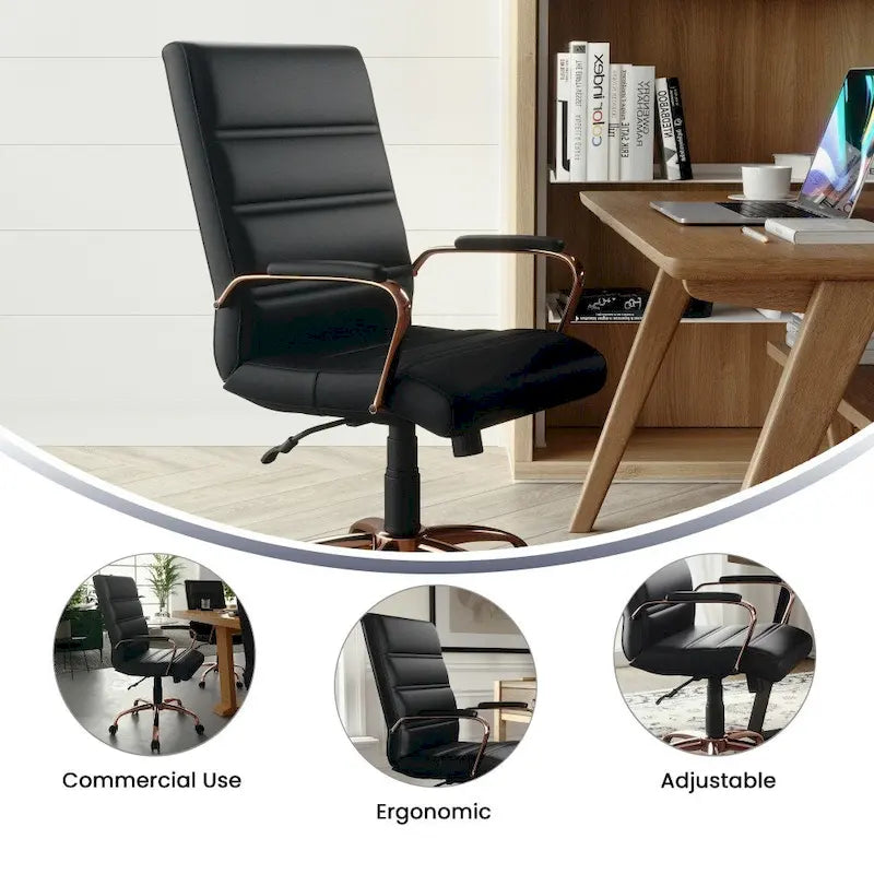 Fauteuil de bureau pivotant de direction à dossier mi-haut en similicuir noir/blanc/marron/gris, avec hauteur et inclinaison réglables, 1 personne