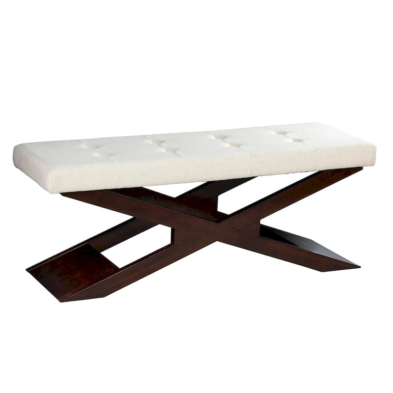 Banc d'entrée capitonné blanc cassé avec pieds espresso, style transitionnel, 1 place