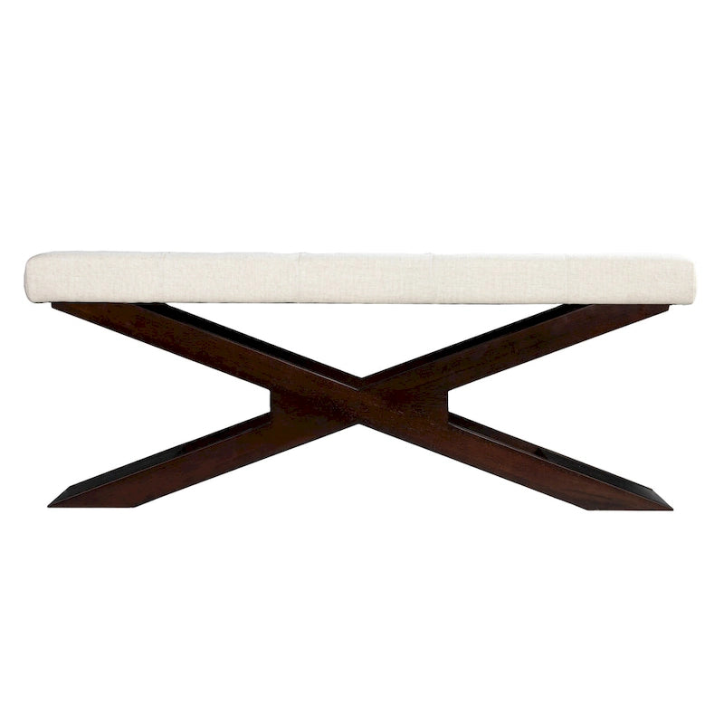 Banc d'entrée capitonné blanc cassé avec pieds espresso, style transitionnel, 1 place