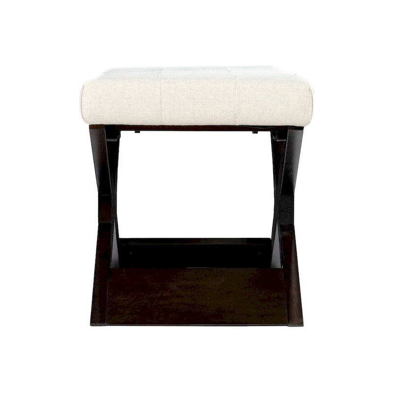 Banc d'entrée capitonné blanc cassé avec pieds espresso, style transitionnel, 1 place