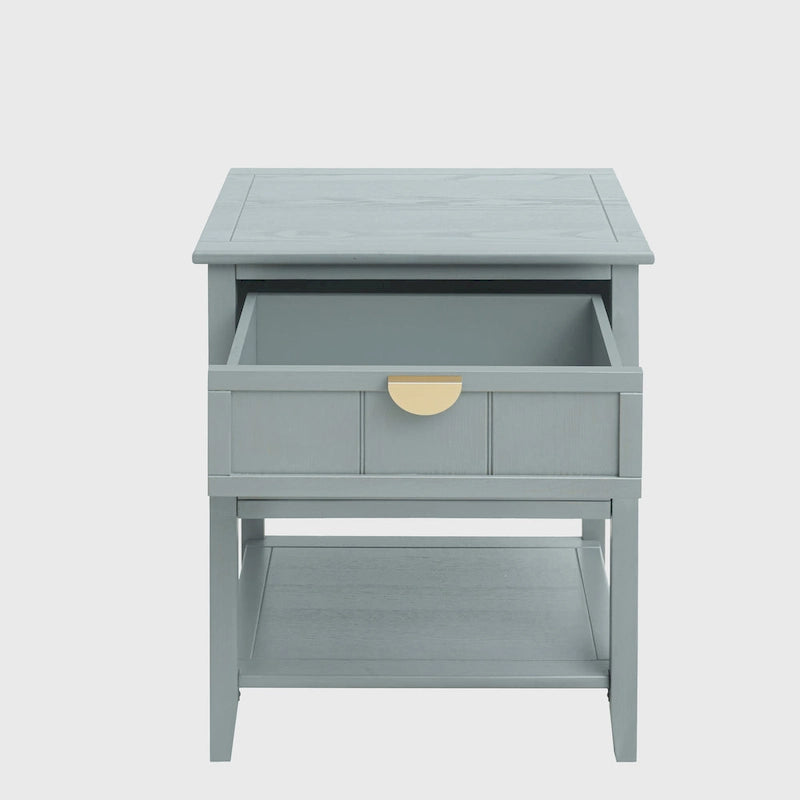 Table de chevet américaine à 2 tiroirs, gris / vert olive, avec MDF effet bois et pieds antidérapants, 1 personne