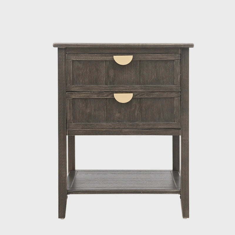 Table de chevet américaine à 2 tiroirs, gris / vert olive, avec MDF effet bois et pieds antidérapants, 1 personne