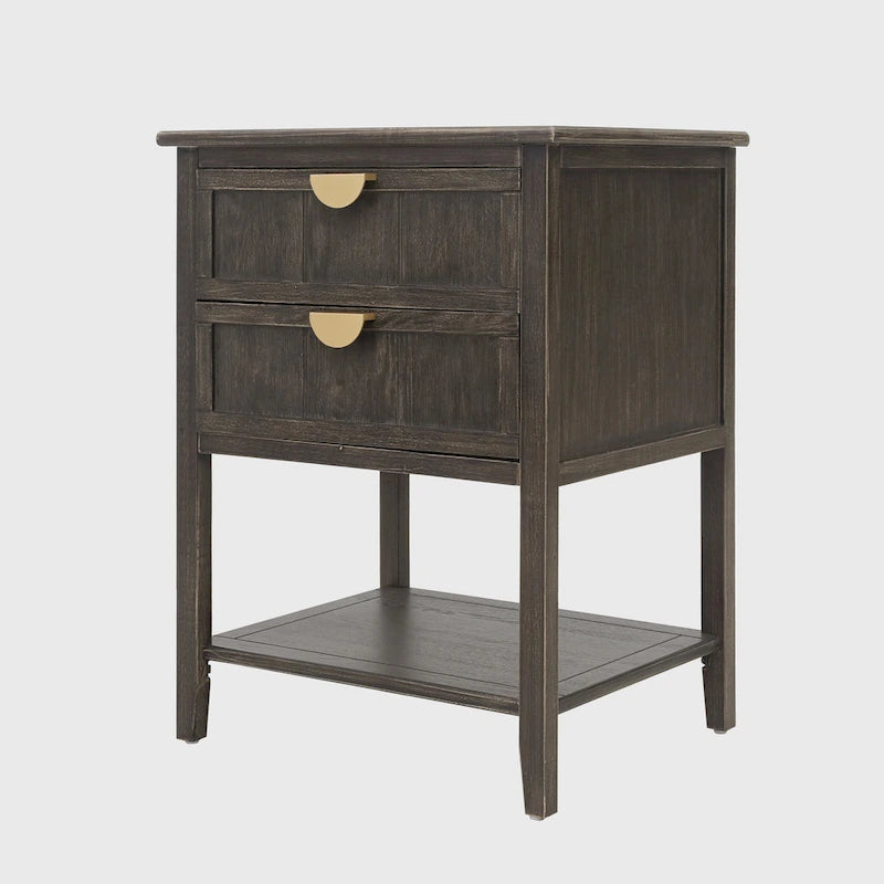 Table de chevet américaine à 2 tiroirs, gris / vert olive, avec MDF effet bois et pieds antidérapants, 1 personne