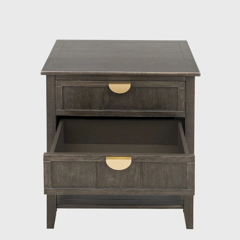 Table de chevet américaine à 2 tiroirs, gris / vert olive, avec MDF effet bois et pieds antidérapants, 1 personne