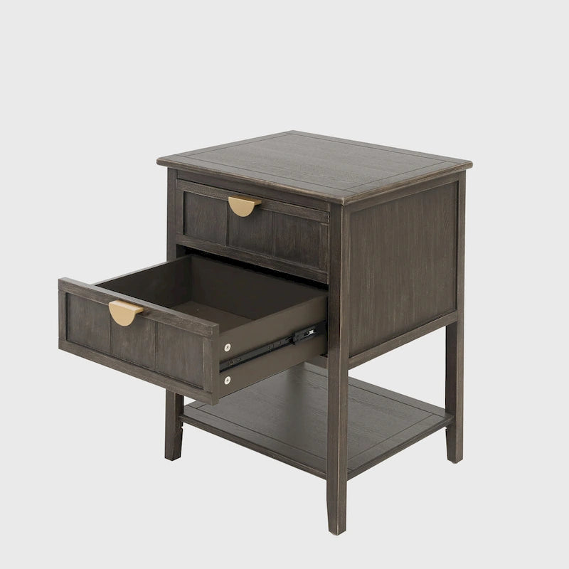 Table de chevet américaine à 2 tiroirs, gris / vert olive, avec MDF effet bois et pieds antidérapants, 1 personne