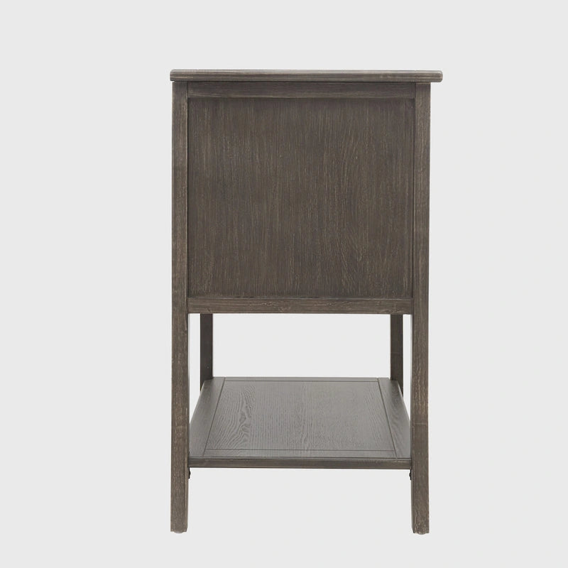 Table de chevet américaine à 2 tiroirs, gris / vert olive, avec MDF effet bois et pieds antidérapants, 1 personne