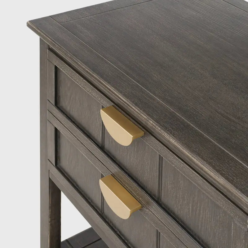 Table de chevet américaine à 2 tiroirs, gris / vert olive, avec MDF effet bois et pieds antidérapants, 1 personne