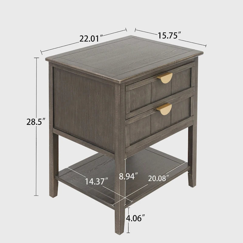 Table de chevet américaine à 2 tiroirs, gris / vert olive, avec MDF effet bois et pieds antidérapants, 1 personne